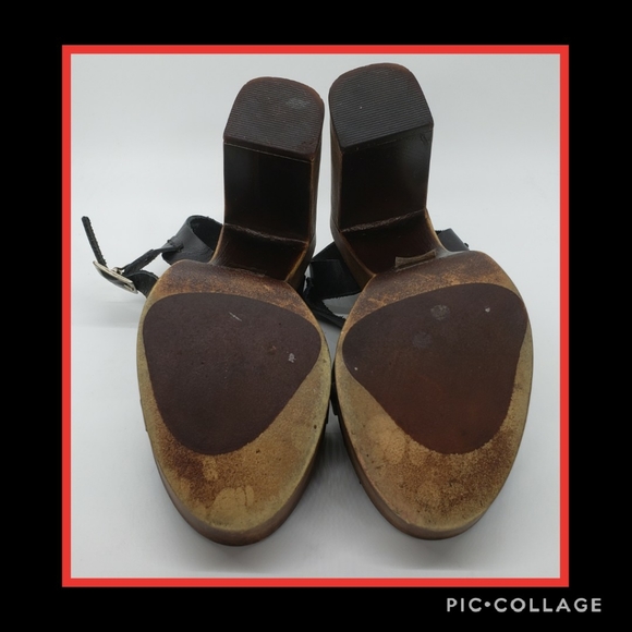 ASOS Black Leather Strappy Wood Platforms Size 8 - Picture 8 of 8